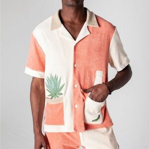 Tombolo Gusanito Cabana Shirt XL | Embroidered Tequila & Agave Terry Cloth Shirt